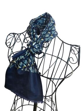 Classic Navy Blue Patterned Women's Scarf